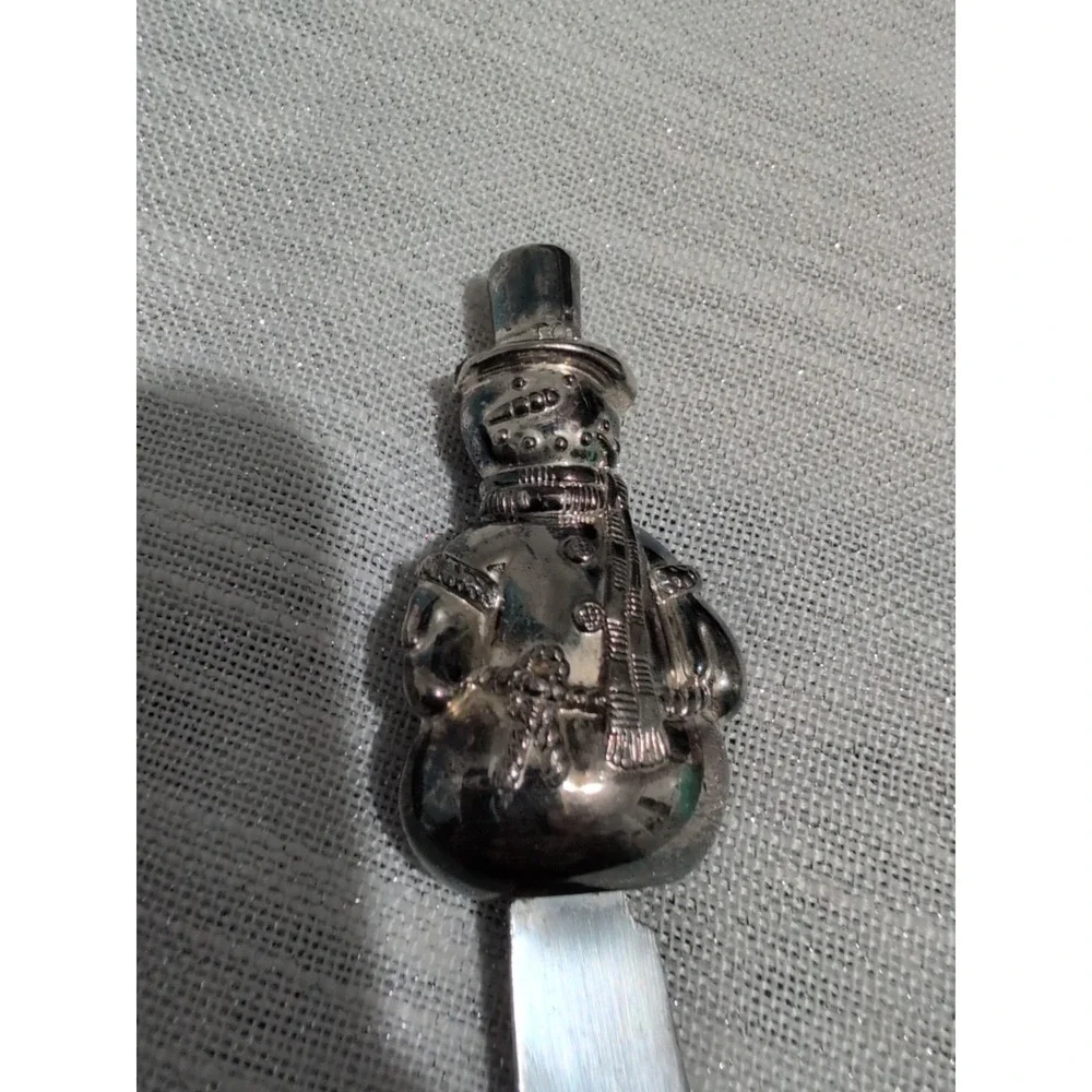 Wallace 2 Holiday Cheese Dip Spreaders Santa & Snowman Stainless‎ Steel Heavy